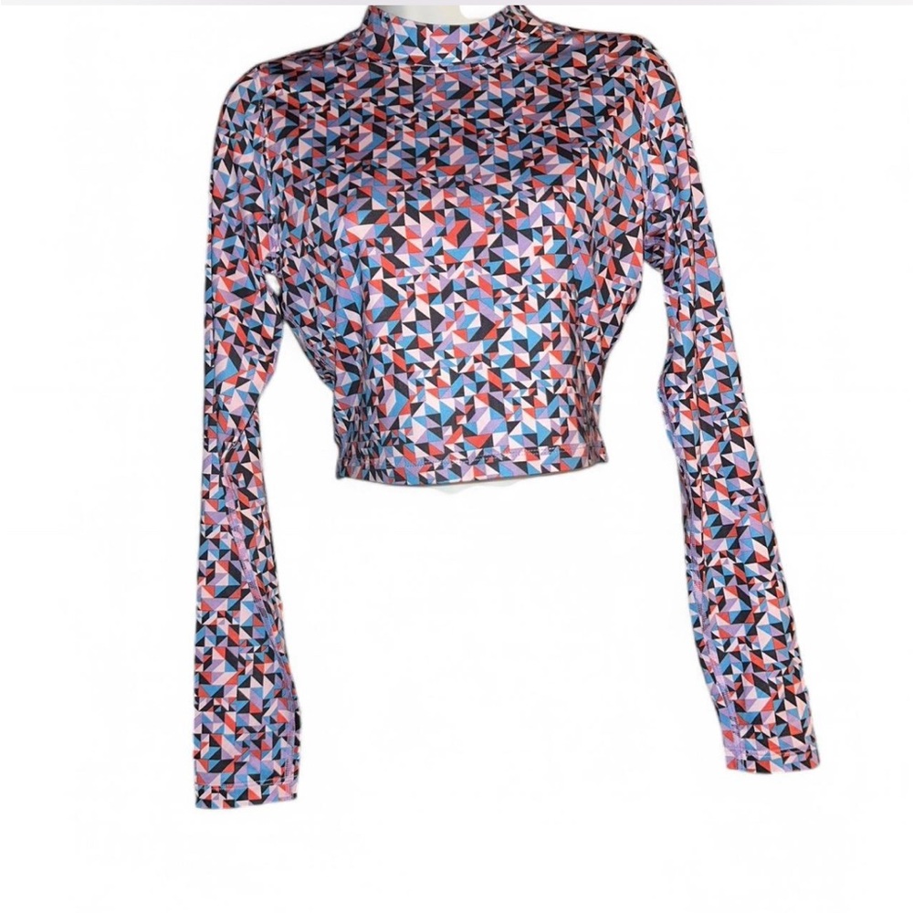Geometric Multicolor Cropped Long Sleeve Women's Top